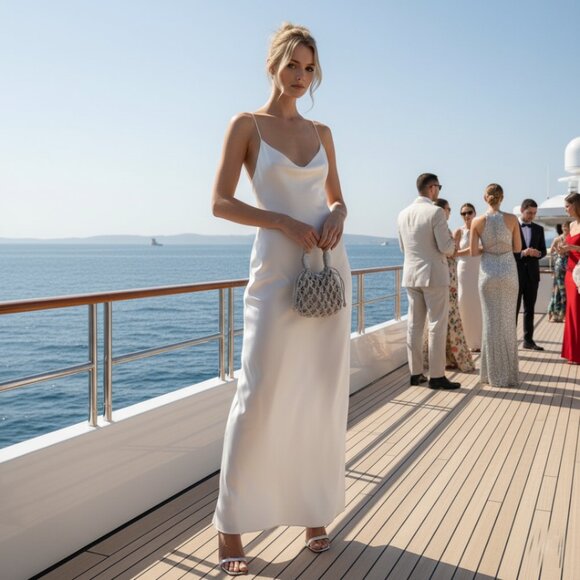 Silver Macramé Mini Bag with Drawstring Pouch Elegant Statement Accessory - Picture 5 of 10